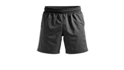 Dark gray athletic shorts with white stripes offer comfort and style for active wear