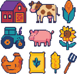 farm pixel art, eps 10 illustration