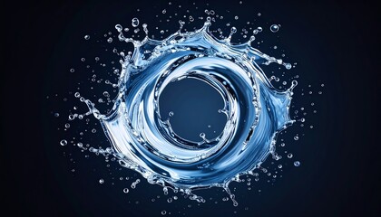 Abstract circular water splash design against a dark background.
