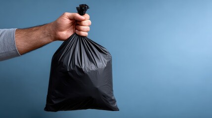 Waste Management and Disposal Concept with a Man Holding a Full Black Garbage Bag