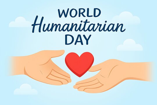 Two hands offering a red heart against a sky background giving help - Powered by Adobe