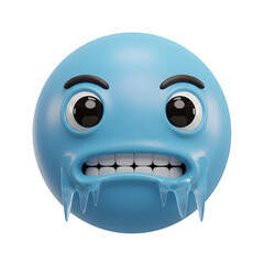 Naklejka premium Freezing Blue Emoji Face 3D Render with Icicles – Isolated on White or Transparent Background