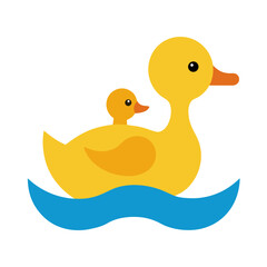 Baby Duck on Mother’s Back in Summer  Cute Wildlife Vector Illustration