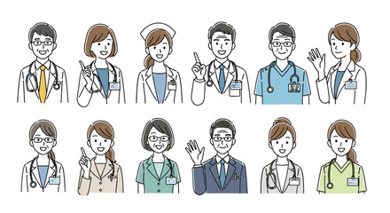 Collection of Diverse Medical Professionals Posing Friendly and Confident in Various Attire Showing Expertise and Dedication