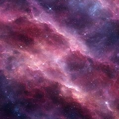 Swirling nebulae in hues of pink, purple, and orange, interspersed with glittering stars and cosmic dust