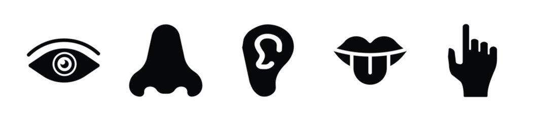 Five sense flat icon set. Set of Human sense vision, smell, hearing , teste, touch icon - Stock Vector 