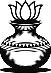 Traditional indian kalash pot with lotus flower illustration