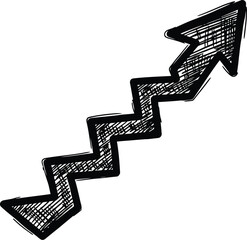 Hand drawn zigzag arrow pointing upwards indicating growth
