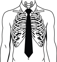 Skeleton rib cage with business tie and shirt collar