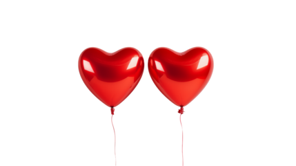 Two red heart shaped balloons floating on transparent background