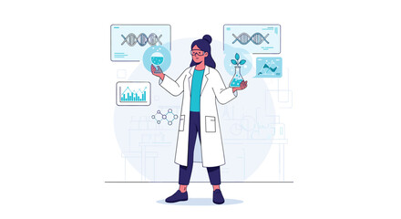 Scientist Analyzes Data and Conducts Experiments in a Modern Laboratory with Advanced Technology and Research Equipment