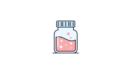 A small clear glass bottle filled with pink liquid and small bubbles suggesting a potion or solution for an illustration or icon
