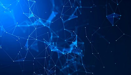 Abstract blue network of interconnected nodes and lines on dark background