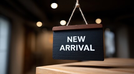 Welcoming Shoppers with a 'New Arrival' Sign in a Modern Retail Boutique