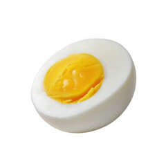 Close up of a perfectly cooked hard boiled egg cut in half isolated on transparent background