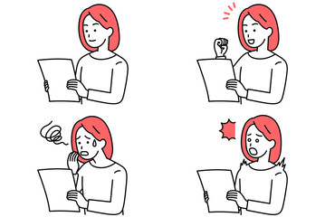 書類を見る若いの女性　セット