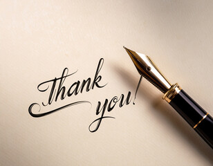 Fototapeta premium Handwritten Thank You Note With Pen on Wooden Desk