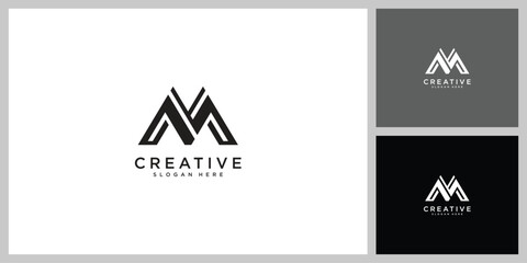 Modern minimalist letter M logo design in black and white.