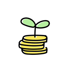 コインの上に芽が出る資産成長のイメージイラスト｜投資・貯蓄・資産運用・NISAに最適な金銭と成長の象徴