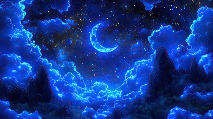 Fototapeta premium Crescent Moon and Night Sky with Clouds