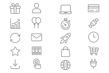 Benefit, offer and reward editable stroke outline icons set isolated flat illustration on white background