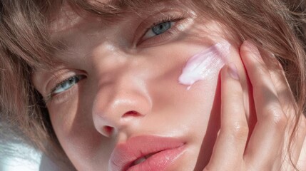 close-up portrait of a young Japanese woman with light brown (russet) hair, full lips, and a small, straight, soft-looking nose with no bump delicate and well-defined