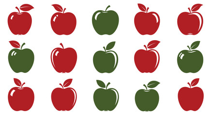 Collection of stylized vector apple icons in red and green colors on a white background ideal for designs