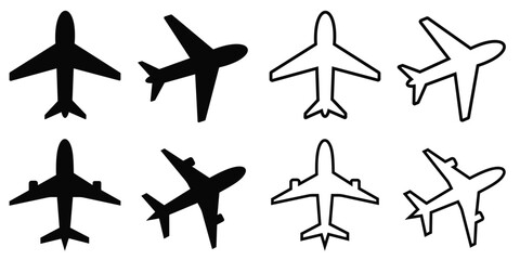 Airplane Vector Icons Set – Flat and Line Style Aviation Symbols for Travel and Flight Concepts