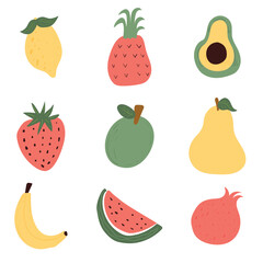 Organic fruit flat design collection cartoon illustration