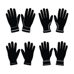 Obraz premium Tools & DIY Equipment Silhouettes – Work Gloves Icon Set, Black Vector Collection of Protective Gloves Isolated on White Background