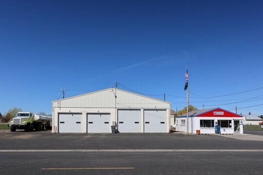 Creston WA USA - April 17, 2025: United State Post Office and Fire Dept Buildings in Rural America