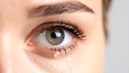 Obraz premium Close-up of a woman's eye with a single tear rolling down her cheek