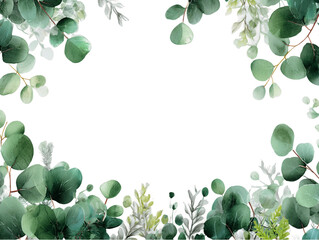Watercolor Eucalyptus Leaves Frame on Transparent Background, PNG