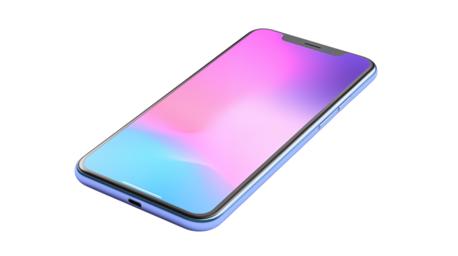 Smartphone with gradient screen on a transparent background