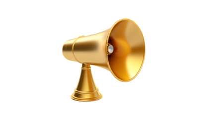 Golden megaphone isolated on transparent background announcement tool
