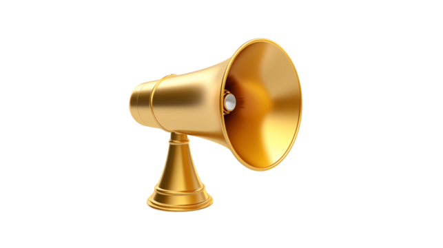 Golden megaphone isolated on transparent background announcement tool