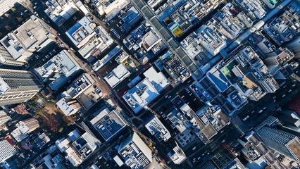 現代都市のドローン真俯瞰空撮