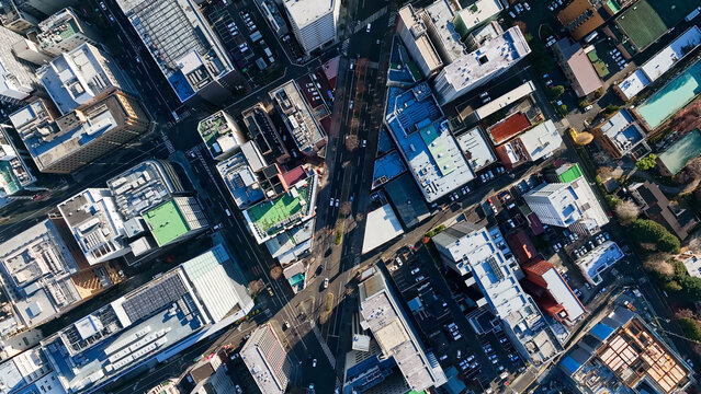 現代都市のドローン真俯瞰空撮