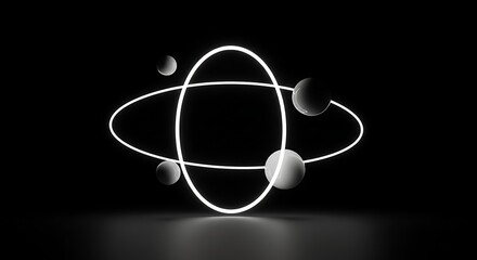 Glowing Rings and Spheres Illustration on Black Background