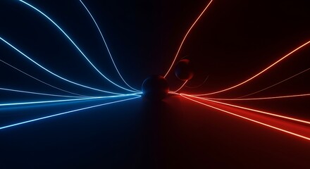 Abstract Sphere Flowing with Vibrant Red and Blue Neon Lines