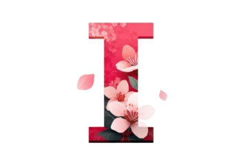 Decorative Pink Floral Letter E on Transparent Background for Spring or Wedding Design