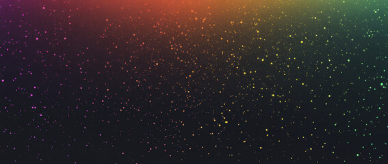Colorful gradient background with vibrant rainbow effect, featuring multitude of sparkling particles against dark backdrop, creating mesmerizing visual experience