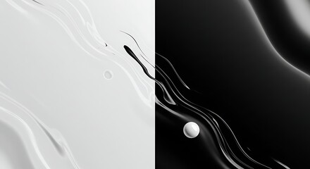 Abstract Contrast of White and Black Fluid Forms with Sphere