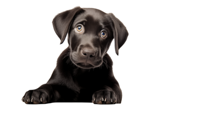 Portrait of a black labrador puppy with a curious expression