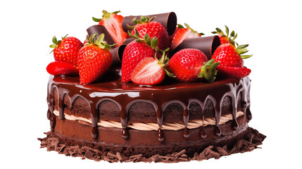 Chocolate cake with strawberries and chocolate decorations