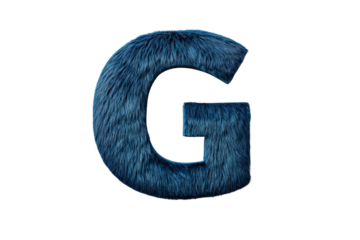 Furry Blue Letter G Made of Textured Fur on Transparent Background