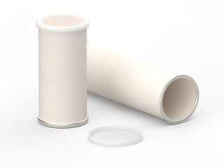 Isolated model of paper tube packaging on transparent background.