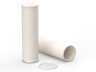 Isolated model of paper tube packaging on transparent background.