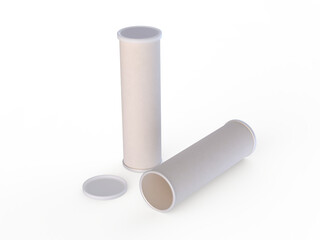Isolated model of paper tube packaging on transparent background.