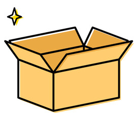 段ボール箱を開封するシーンの線画イラスト